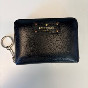 Kate Spade Black Textured Leather Zip Around Small Wallet Accessory.